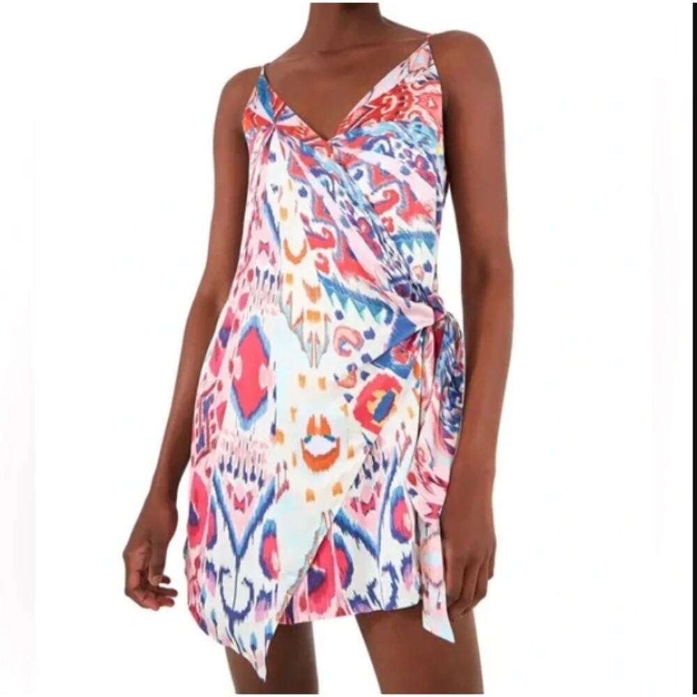 Farm Rio Ikat Print Wrap Mini Dress XS Multicolor